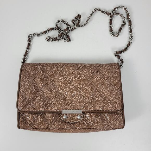 Judith Ripka Womens Clutch Tan Stingray Quilted Leather Convertible Chain Strap - Picture 1 of 16